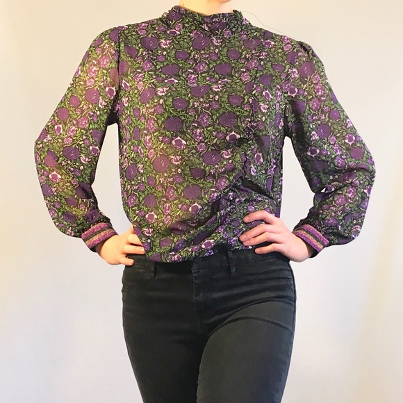 Sister Jane floral ruched blouse embellished cuffs - Picture 2 of 8